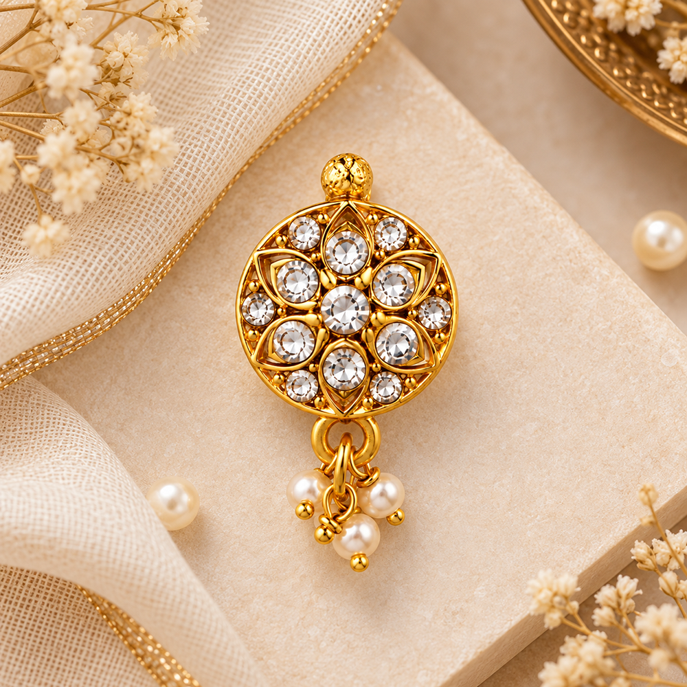 The99Jewel Gold Plated Ethnic Designer Nose Pin with pearl for women