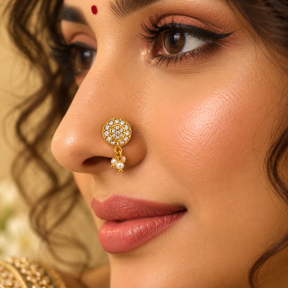 The99Jewel Gold Plated Ethnic Designer Nose Pin with pearl for women