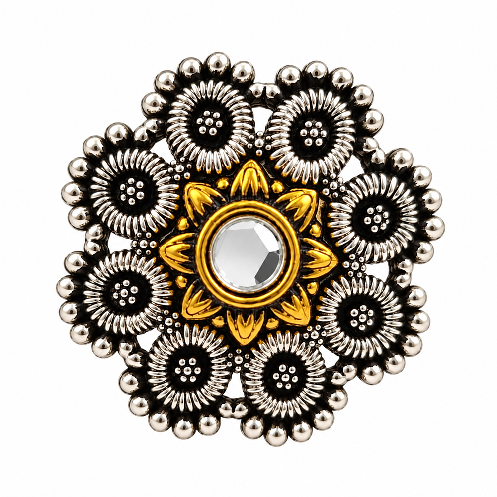 The99Jewel Designer 2 Tone  Flower Shape Finger Ring for Navratri & Garba Special Traditional Jewellery for Women