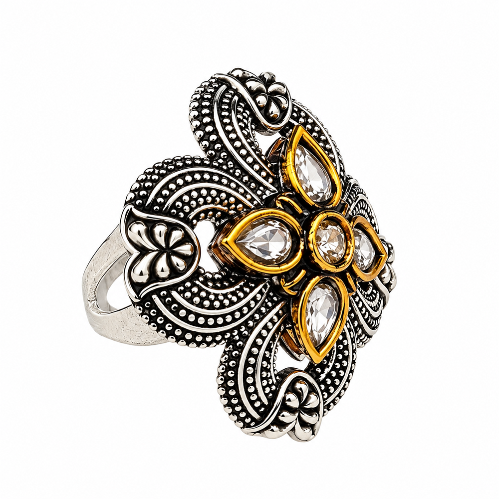 The99Jewel Designer 2 Tone  Flower Shape Finger Ring for Navratri & Garba Special Traditional Jewellery for Women