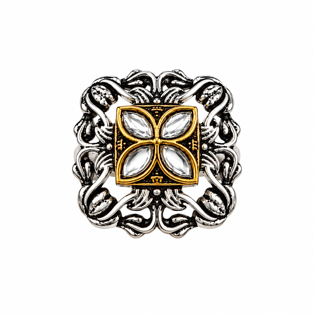 The99Jewel Designer 2 Tone  Flower Shape Finger Ring for Navratri & Garba Special Traditional Jewellery for Women