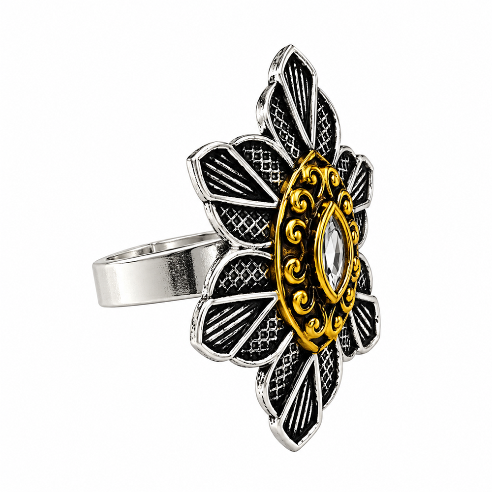 The99Jewel Designer 2 Tone  Flower Shape Finger Ring for Navratri & Garba Special Traditional Jewellery for Women