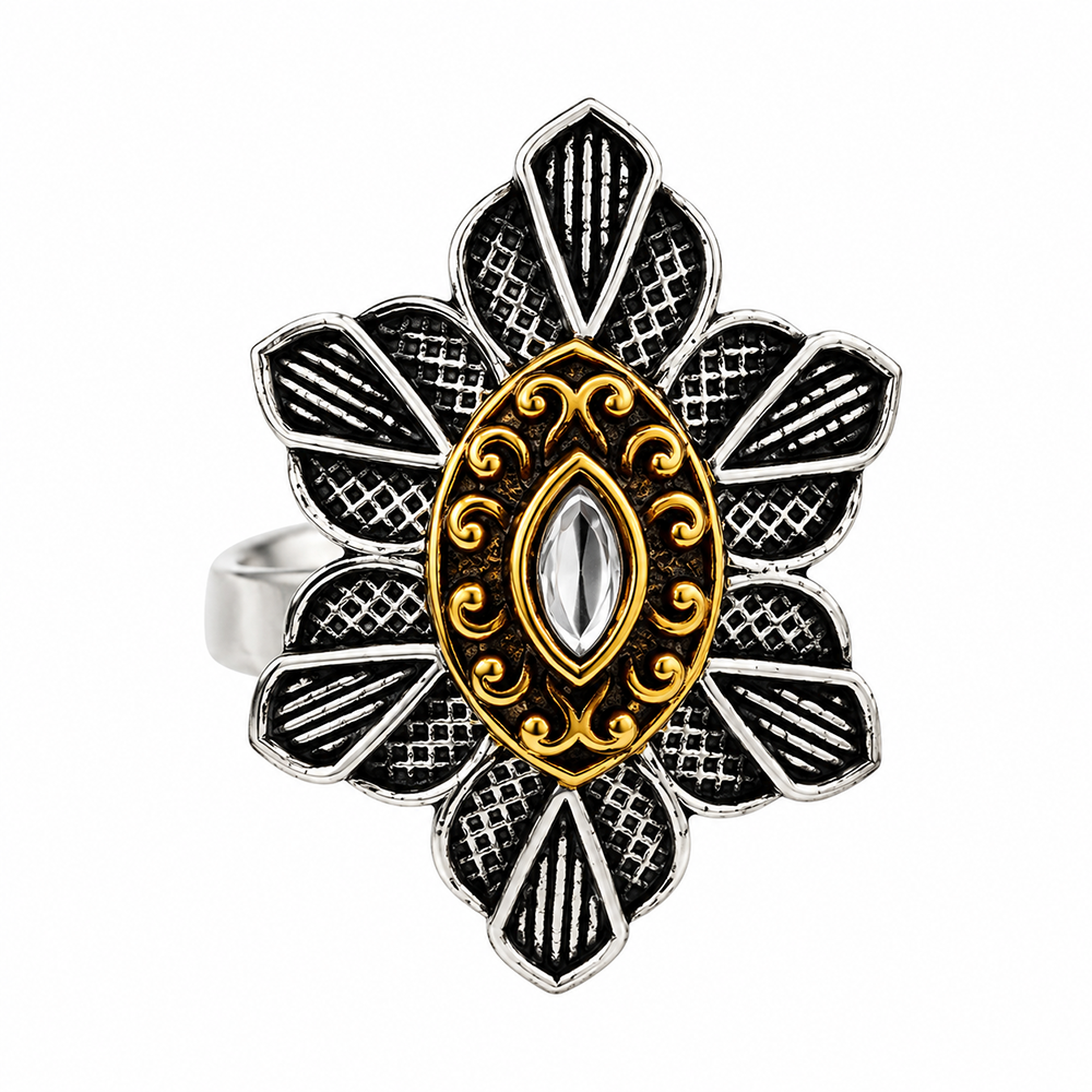 The99Jewel Designer 2 Tone  Flower Shape Finger Ring for Navratri & Garba Special Traditional Jewellery for Women