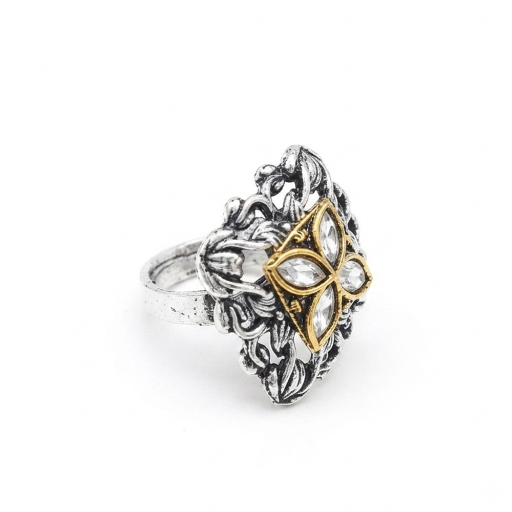 The99Jewel Designer 2 Tone  Square Shape Finger Ring for Navratri & Garba Special Traditional Jewellery for Women