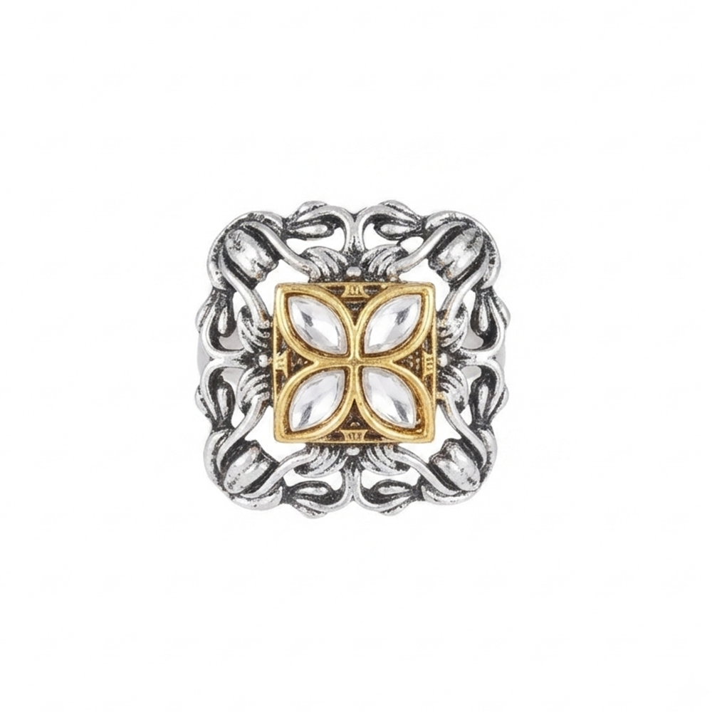 The99Jewel Designer 2 Tone  Square Shape Finger Ring for Navratri & Garba Special Traditional Jewellery for Women