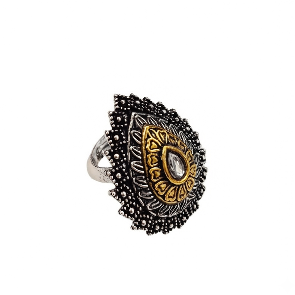 The99Jewel Designer 2 Tone  Tear Drop Shape Finger Ring for Navratri & Garba Special Traditional Jewellery for Women