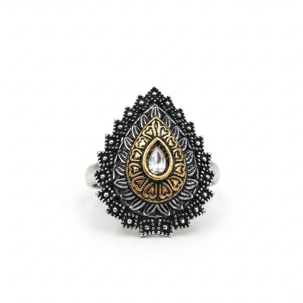 The99Jewel Designer 2 Tone  Tear Drop Shape Finger Ring for Navratri & Garba Special Traditional Jewellery for Women