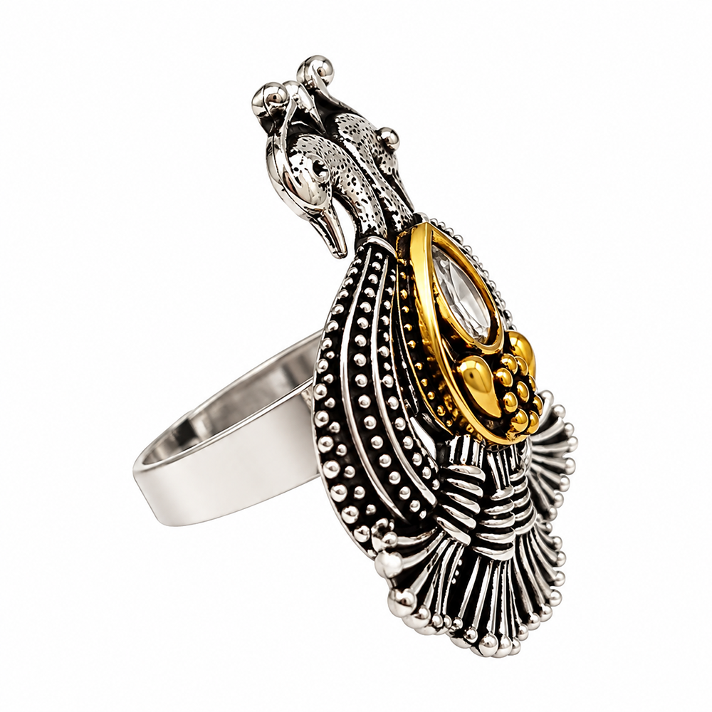 The99Jewel Designer 2 Tone Peacock Finger Ring for Navratri & Garba Special Traditional Jewellery for Women