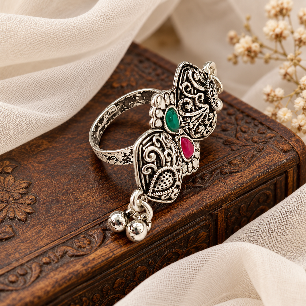 The99Jewel Designer Oxidised Finger Ring for Navratri & Garba Special Traditional Jewellery for Women