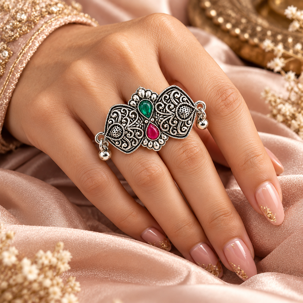 The99Jewel Designer Oxidised Finger Ring for Navratri & Garba Special Traditional Jewellery for Women