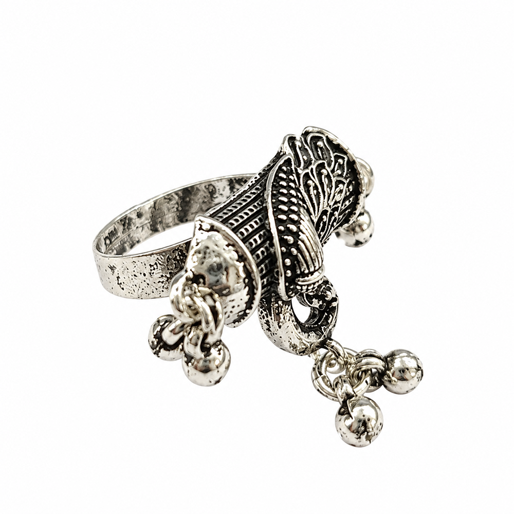 The99Jewel Designer Oxidised Peacock Motif Finger Ring for Navratri Jewellery for Women