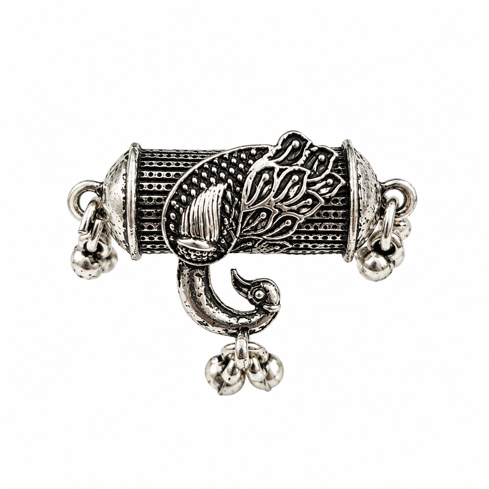 The99Jewel Designer Oxidised Peacock Motif Finger Ring for Navratri Jewellery for Women