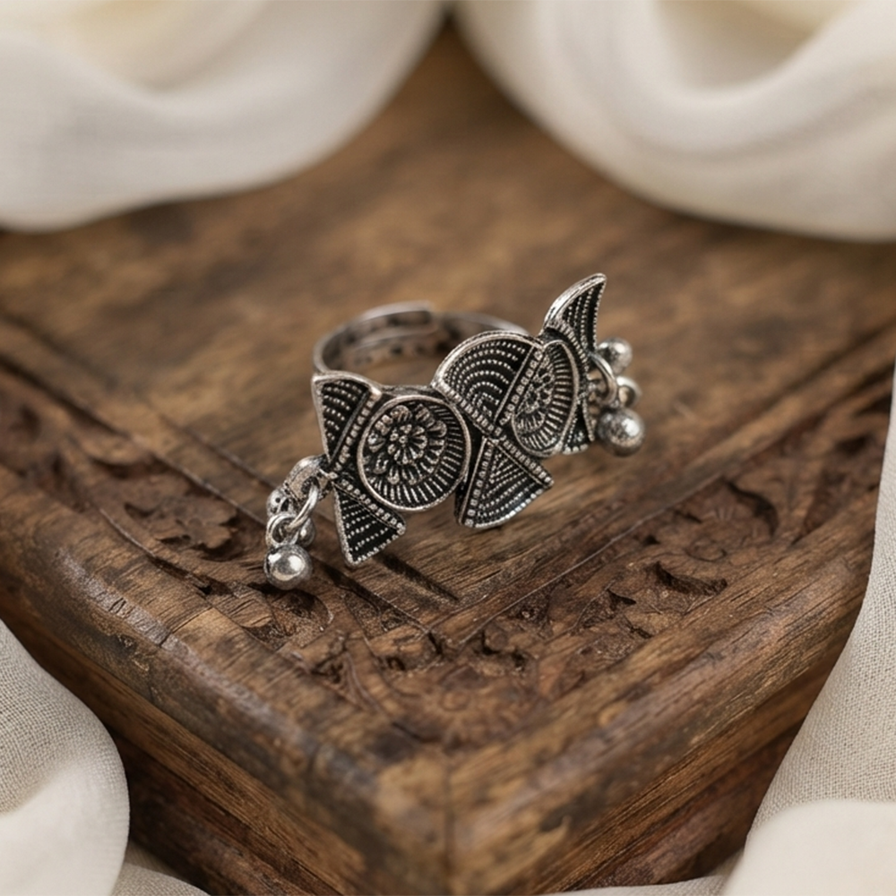 The99Jewel Designer Oxidised Finger Ring for Navratri & Garba Special Traditional Jewellery for Women