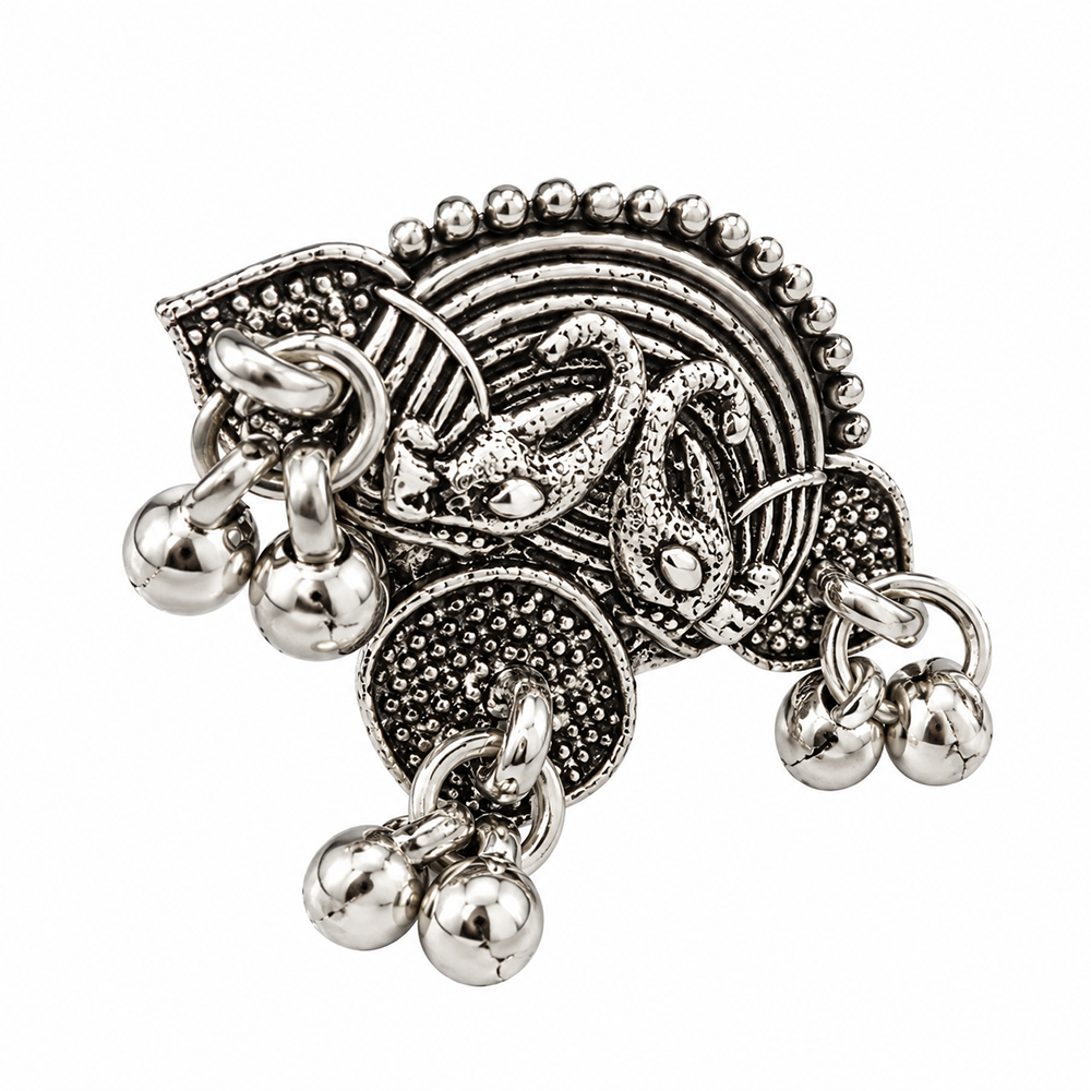 The99Jewel Designer Oxidised Peacock Motif Finger Ring for Navratri Jewellery for Women