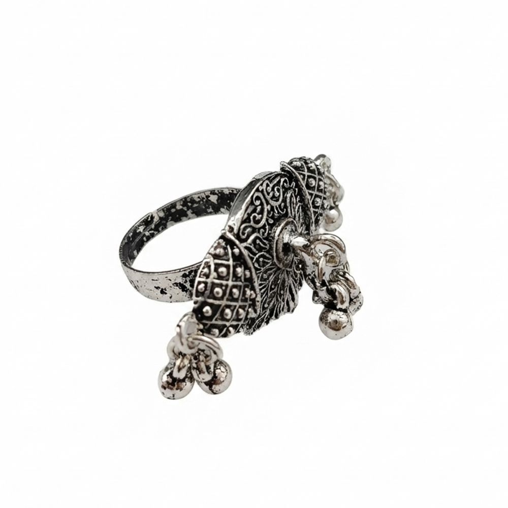 The99Jewel Designer Oxidised Elephant Motif Finger Ring for Navratri Jewellery for Women
