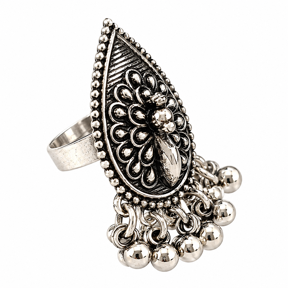 The99Jewel Beautiful Adjustable Oxidised Finger Ring with Peacock Motif for women