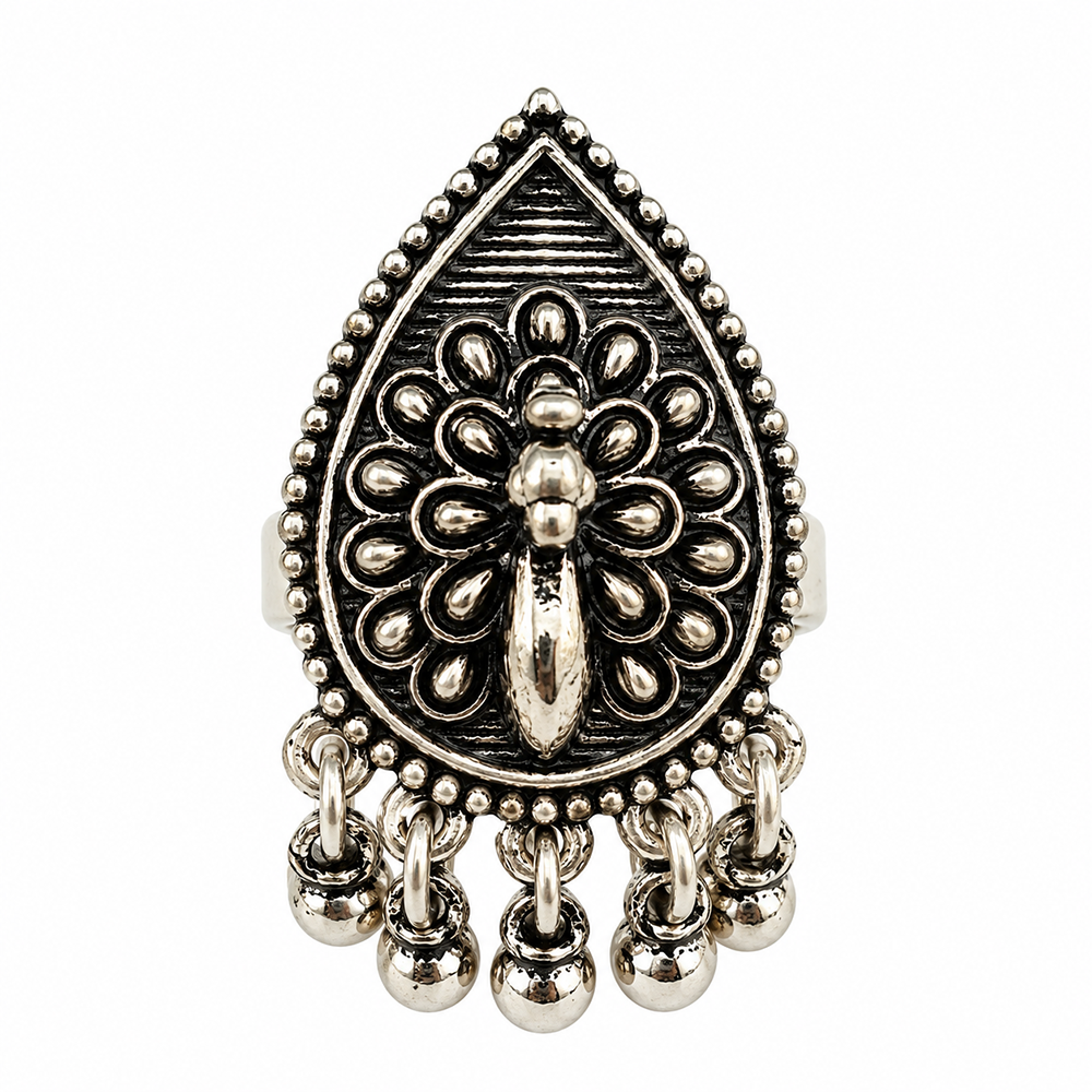 The99Jewel Beautiful Adjustable Oxidised Finger Ring with Peacock Motif for women