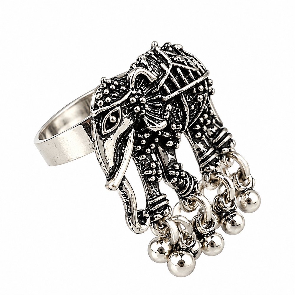 The99Jewel Beautiful Adjustable Elephant Shape Oxidised Finger Ring for women