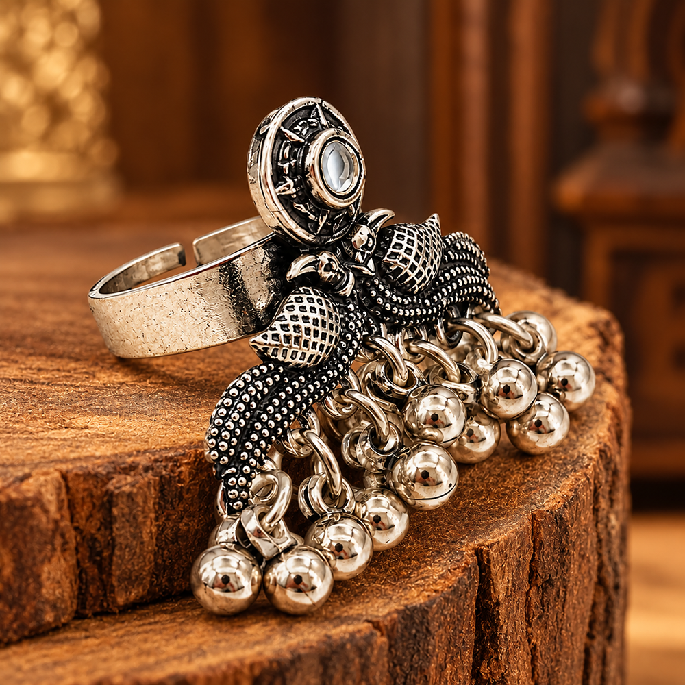 The99Jewel Beautiful Adjustable Oxidised Finger Ring with Peacock Motif for women
