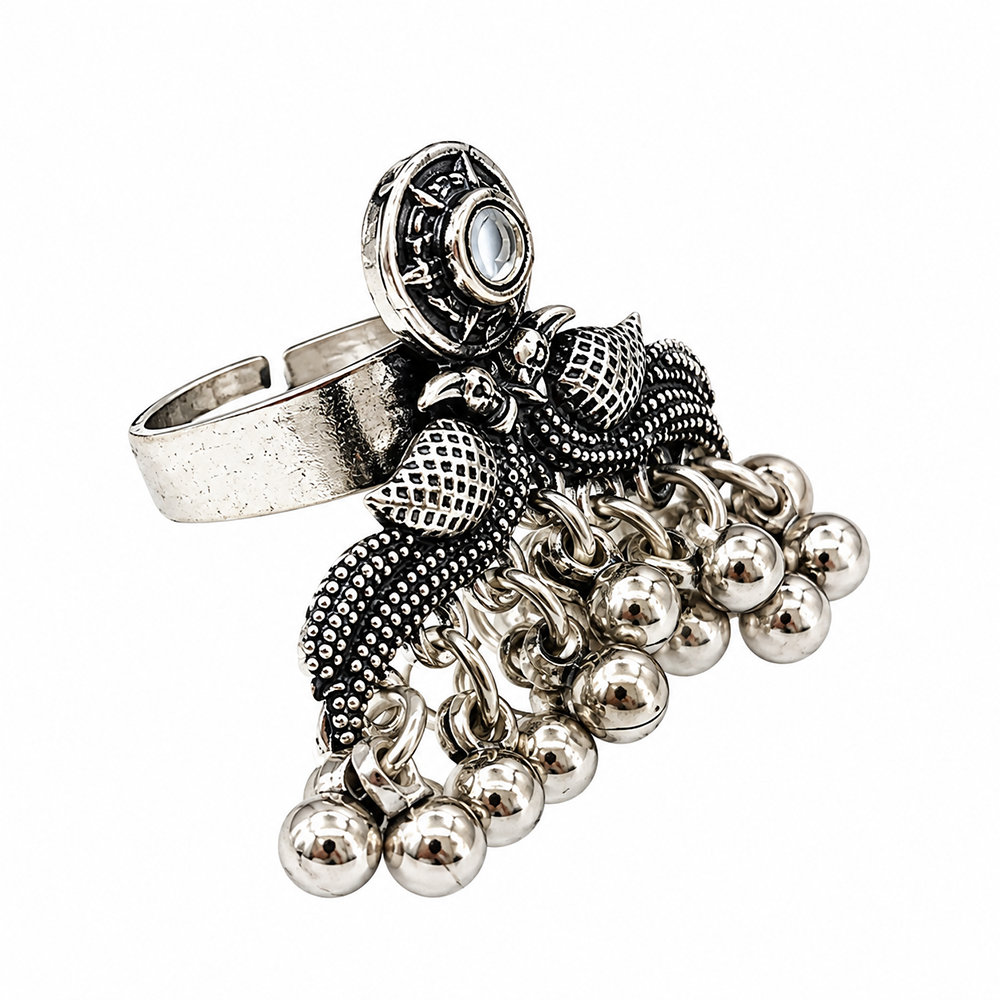 The99Jewel Beautiful Adjustable Oxidised Finger Ring with Peacock Motif for women