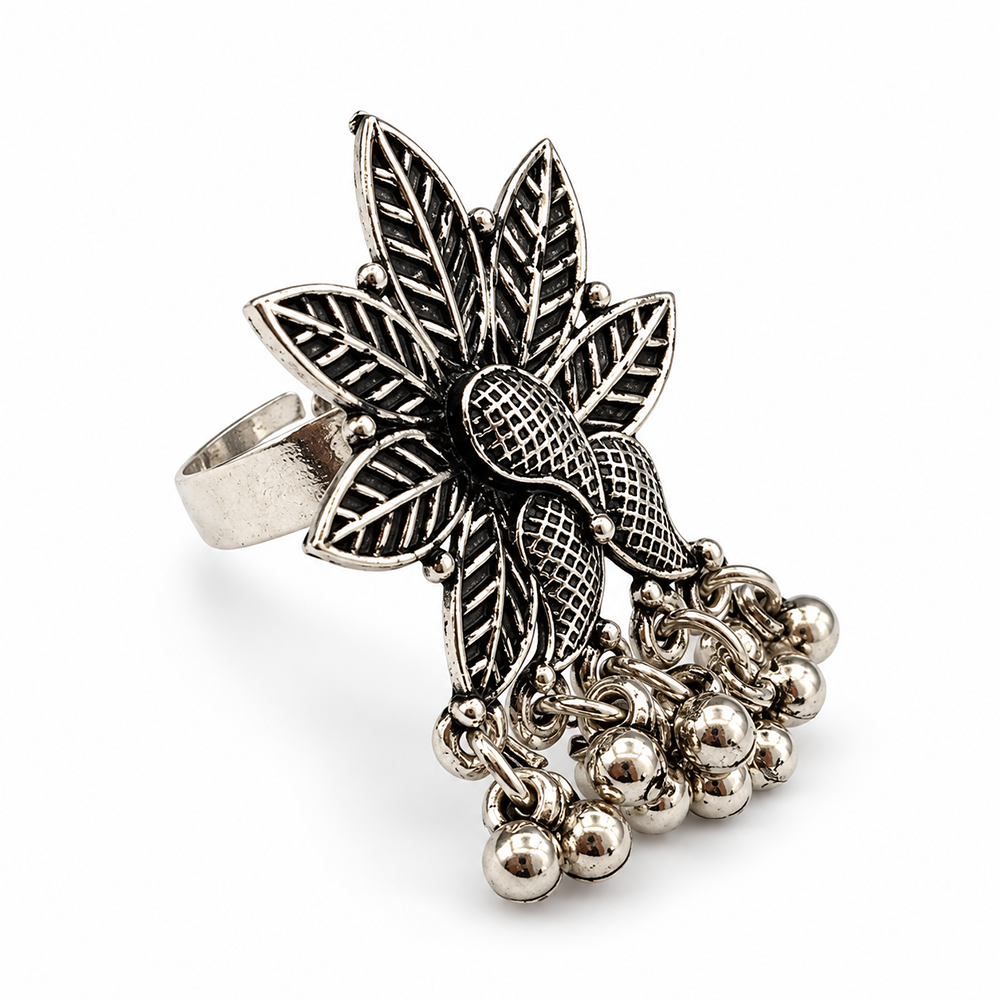 The99Jewel Beautiful Adjustable Oxidised Floral Shape Finger Ring for women