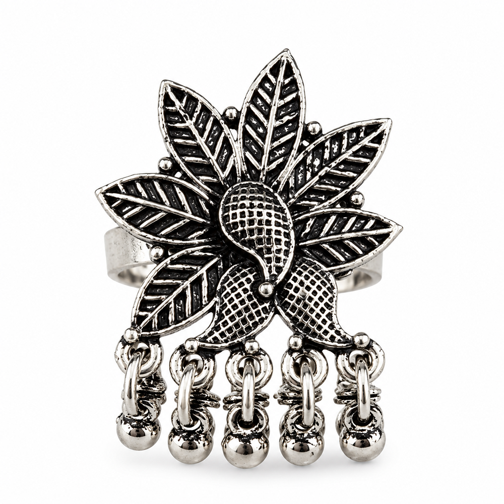 The99Jewel Beautiful Adjustable Oxidised Floral Shape Finger Ring for women