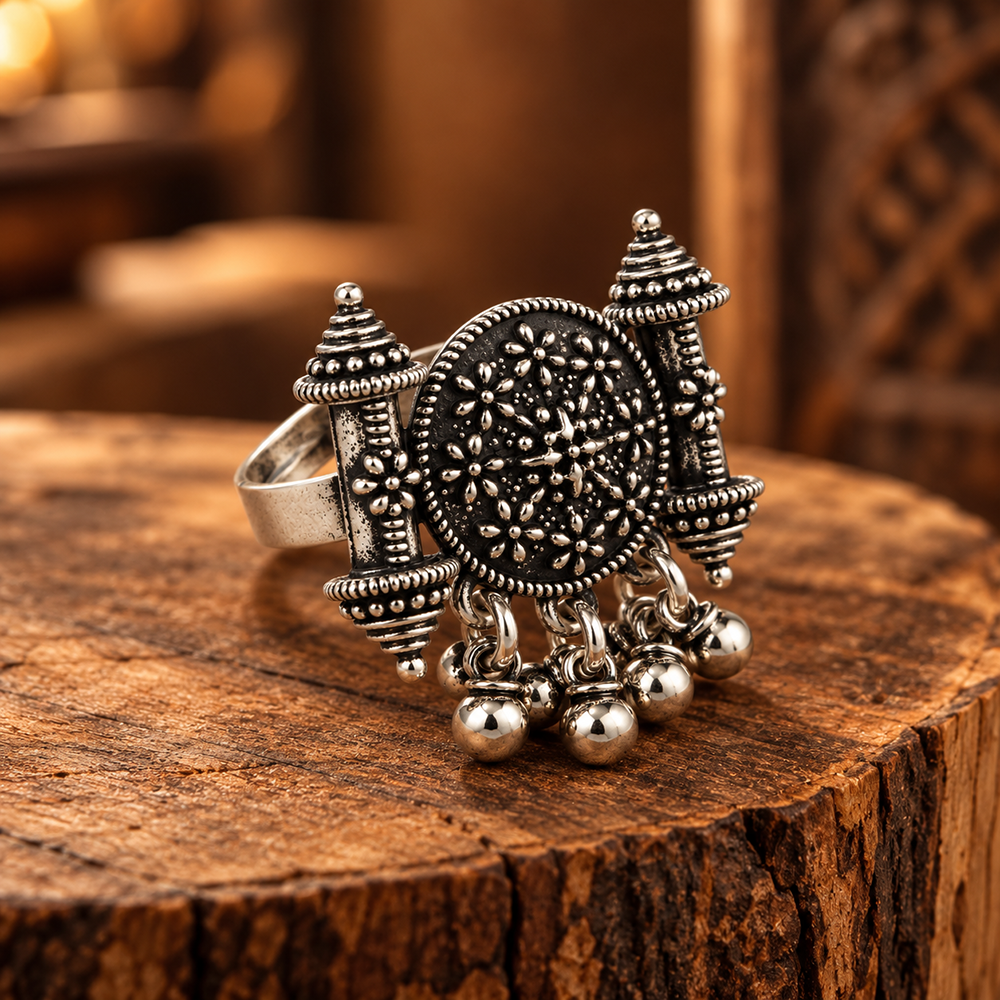 The99Jewel Beautiful Adjustable Oxidised Finger Ring  for women
