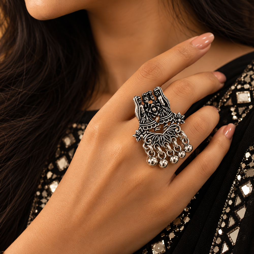 The99Jewel Beautiful Adjustable Oxidised Finger Ring with Human Figure for women