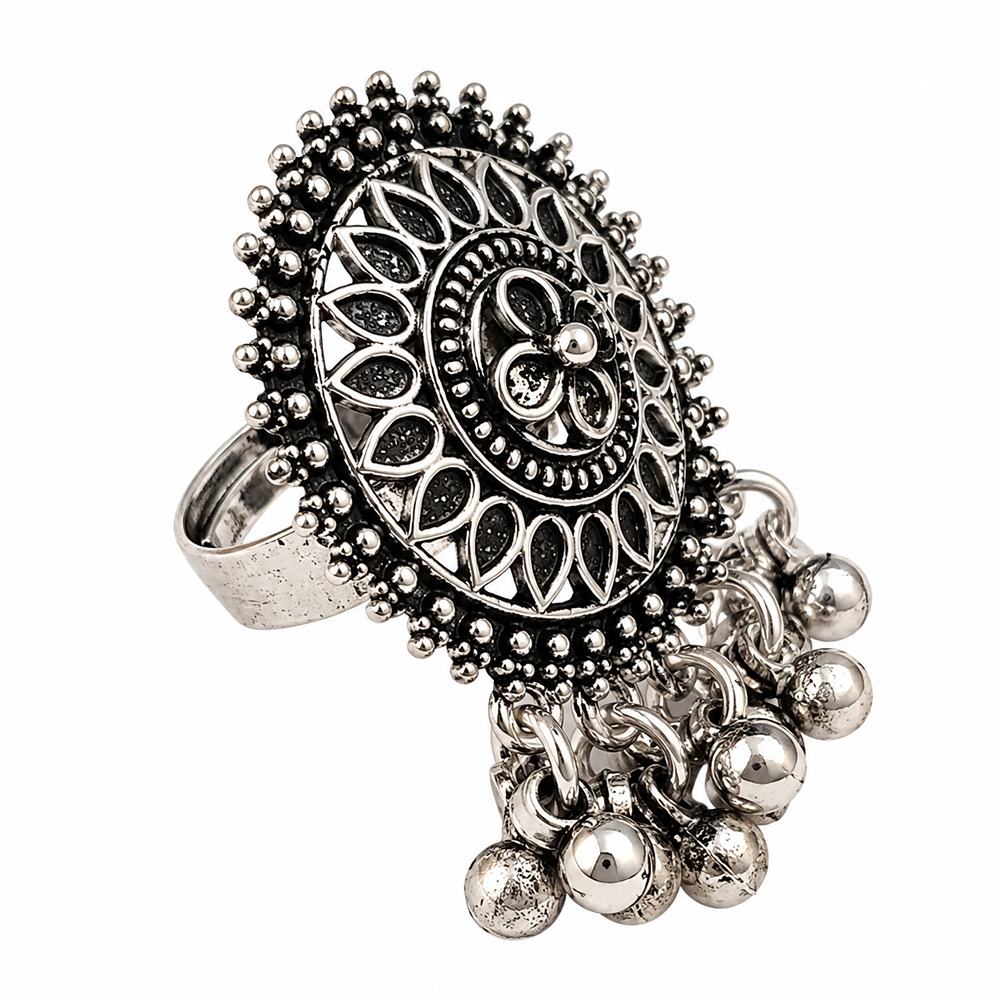 The99Jewel Beautiful Adjustable Oxidised Finger Ring with Floral Design for women