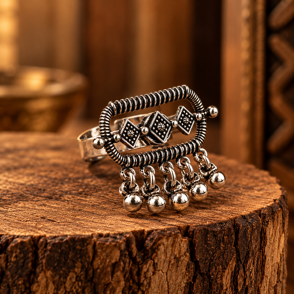The99Jewel Beautiful Adjustable Oxidised Finger Ring  for women