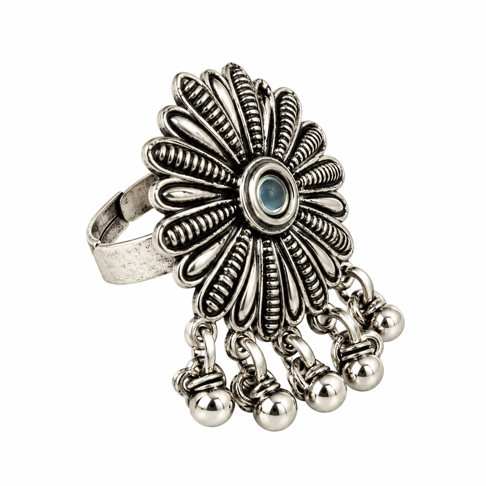 The99Jewel Beautiful Adjustable Oxidised Finger Ring with Flower Design for women