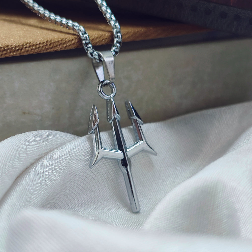 The99Jewel Silver Plated Trishul Chain Pendant for Men