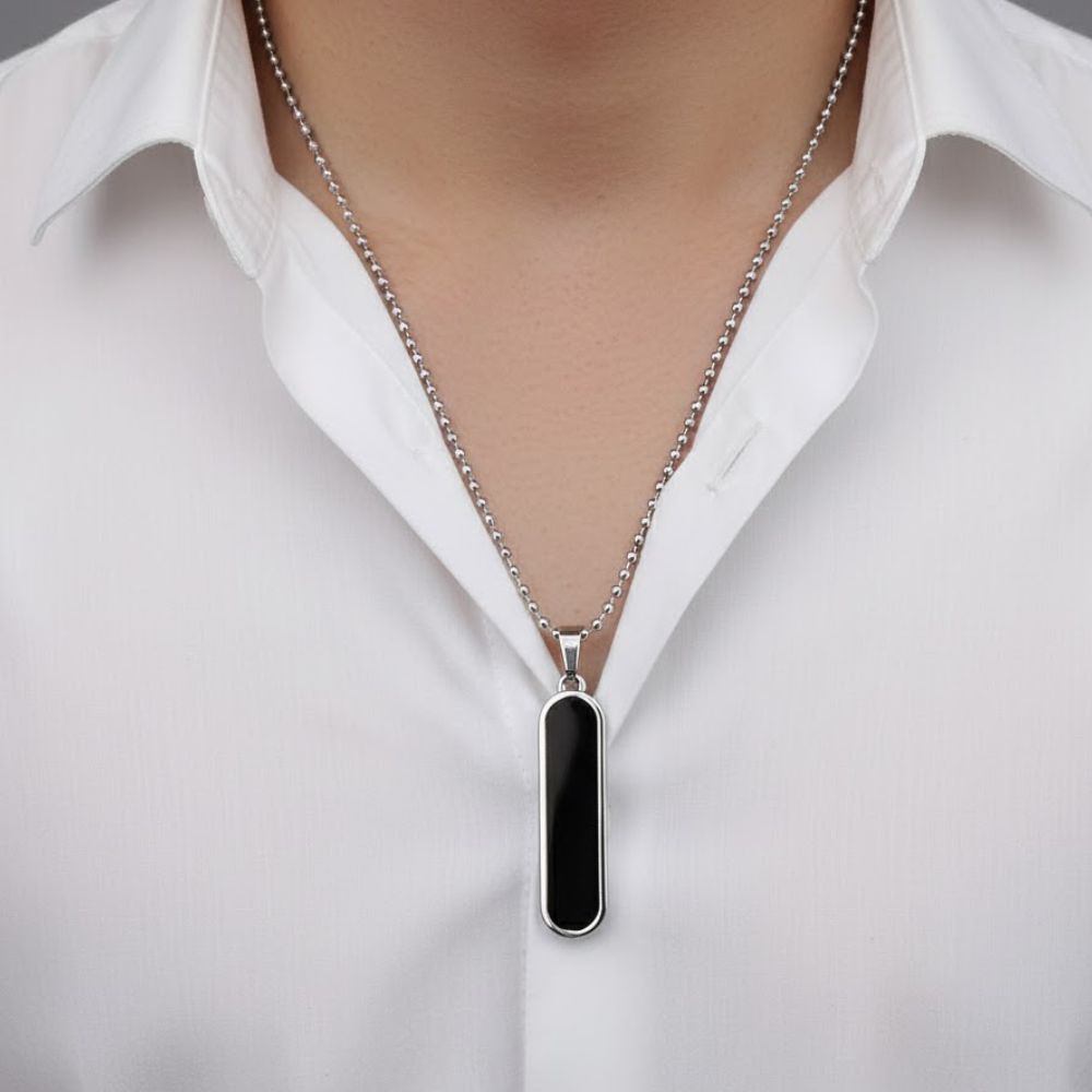 The99Jewel Black Enamel Chain Pendant For Men