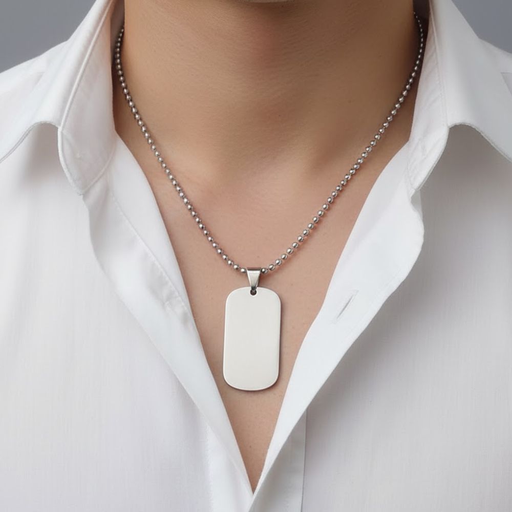 The99Jewel Rectangle Steel Chain Pendant For Men