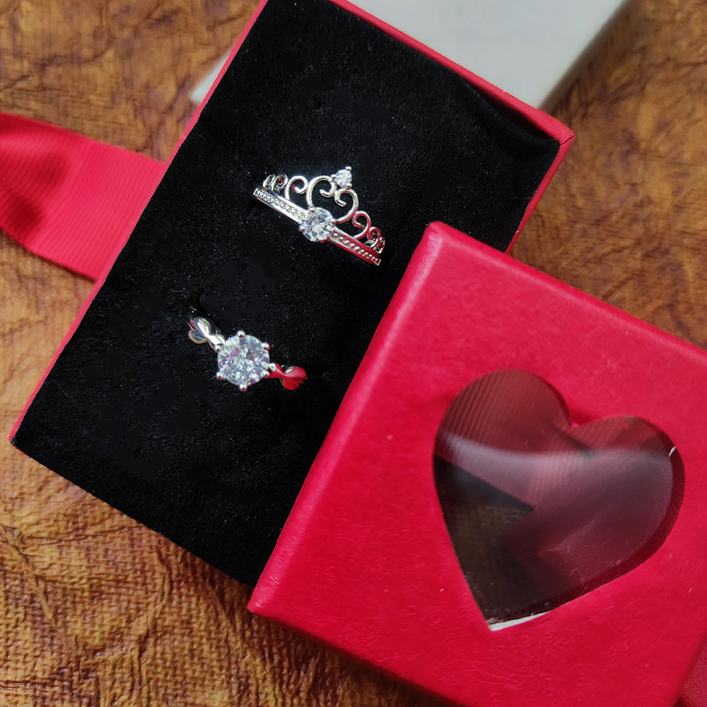 The99Jewel  Rhodium Plated Solitaire Couple Ring Set ( Assorted ) - 1506920