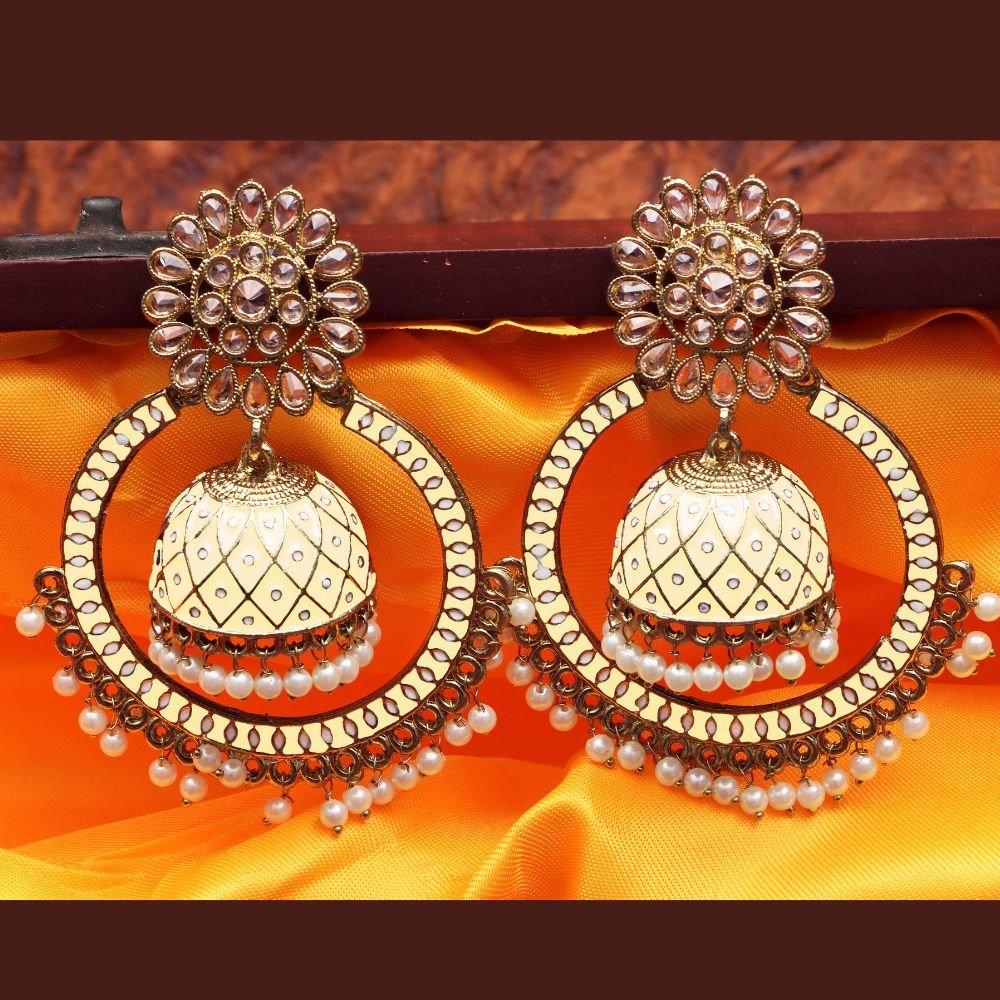 The99Jewel Traditional Indian Ethnic Drop Earrings With White enameled Meenakari Jhumki