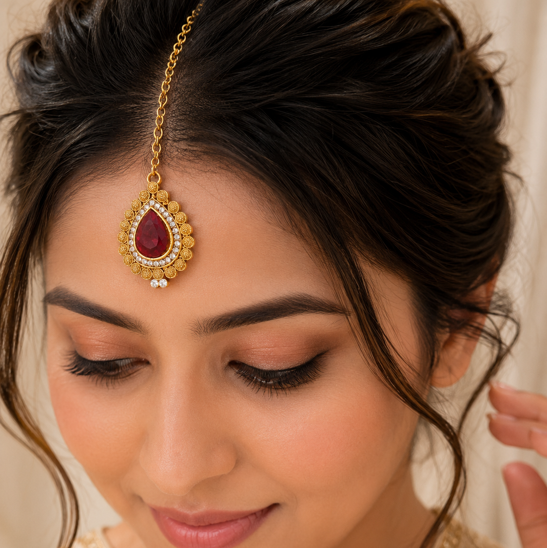 The99Jewel Designer Gold Plated Maroon Maangtikka