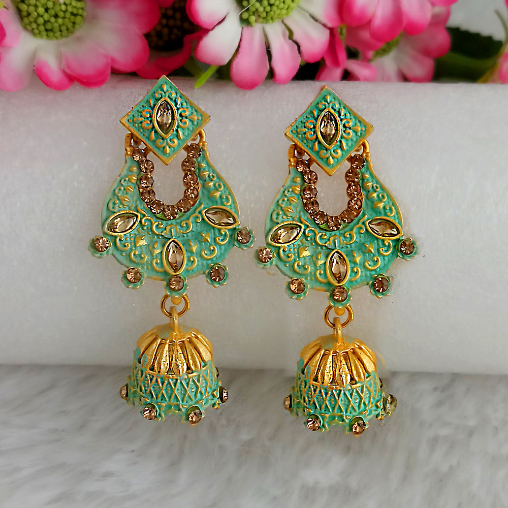 The99Jewel Green Matte Meenakari Jhumki Earrings-1318063b