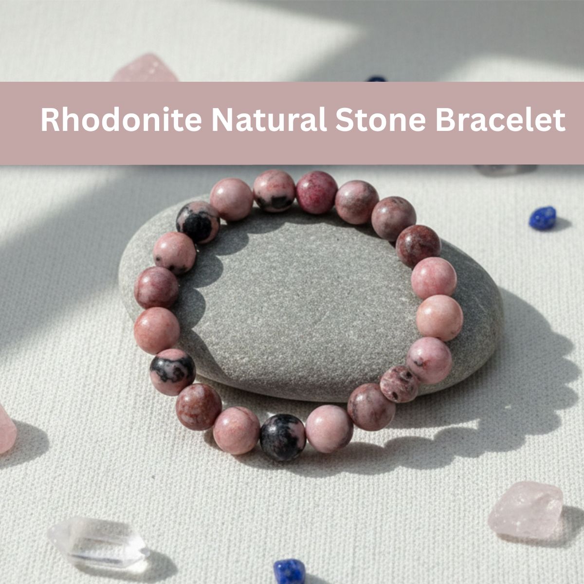 The99Jewel Rhodonite Natural Stone Bracelet For Emotional Healing, Love & Forgiveness - With Box