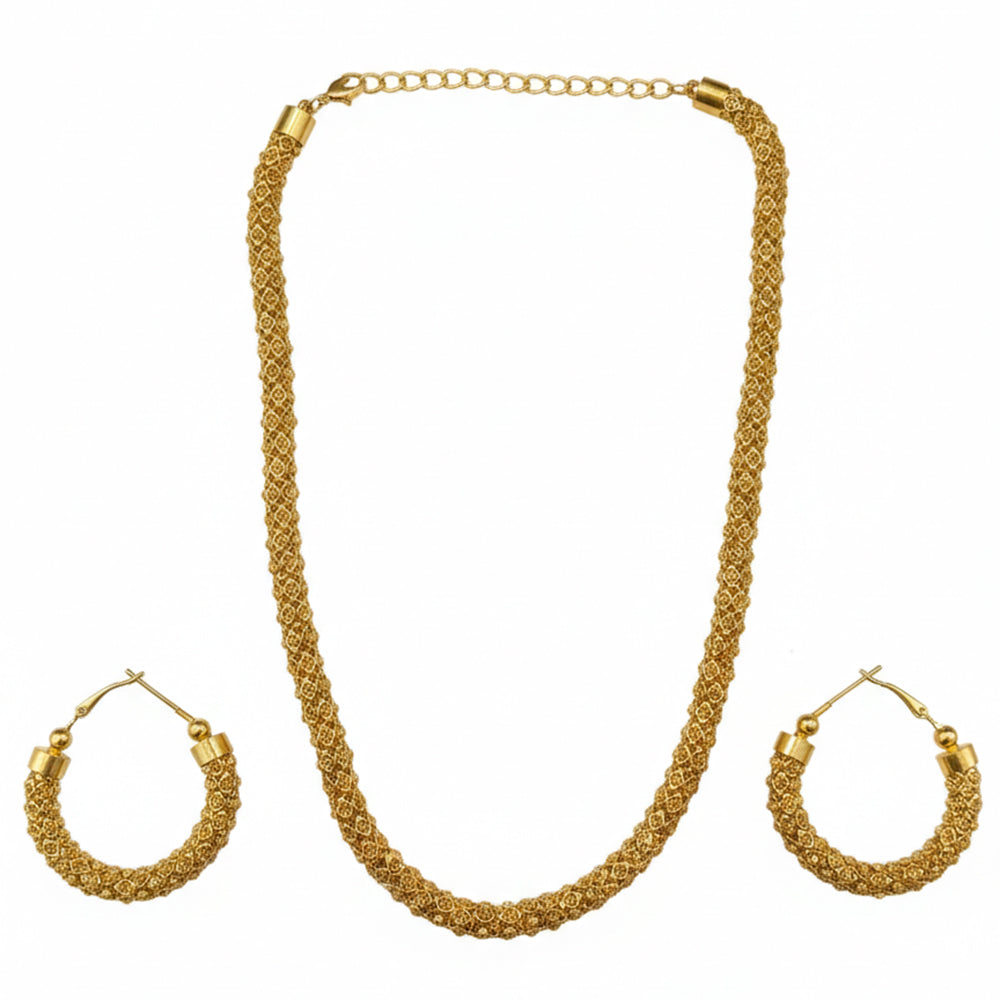 The99Jewel Gold Plated Austrian Stone Necklace Set With Hoop Earrings