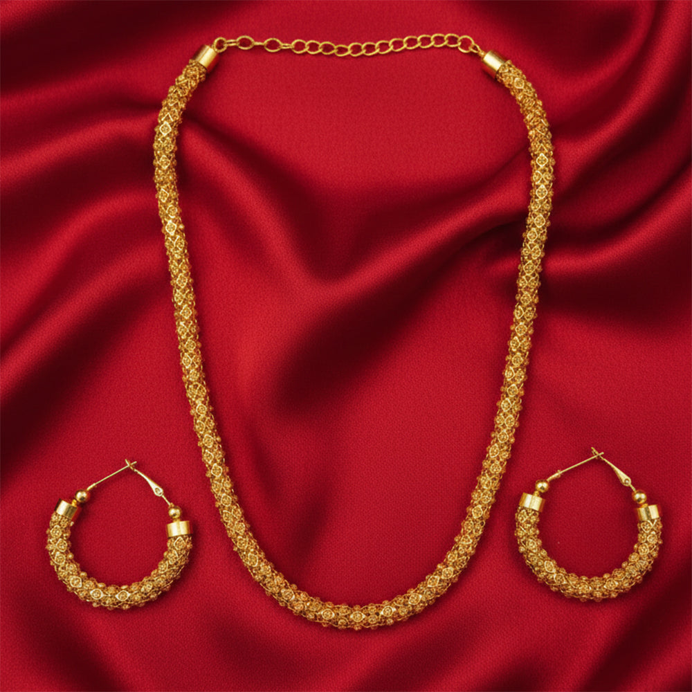 The99Jewel Gold Plated Austrian Stone Necklace Set With Hoop Earrings