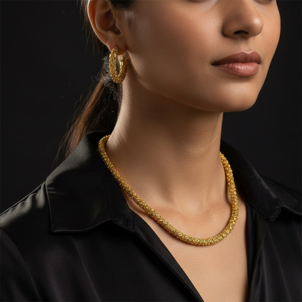 The99Jewel Gold Plated Austrian Stone Necklace Set With Hoop Earrings