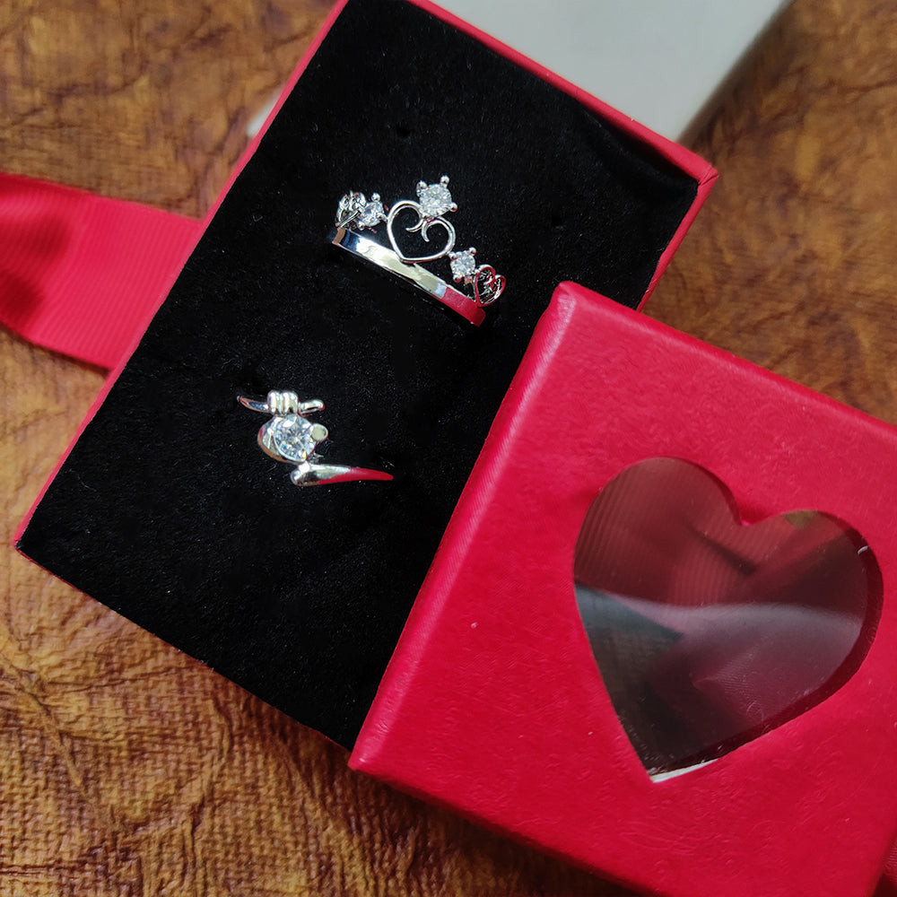 The99Jewel  Rhodium Plated Solitaire Couple Ring Set ( Assorted ) - 1506921