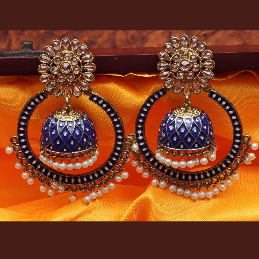 The99Jewel Traditional Indian Ethnic Drop Earrings With White enameled Meenakari Jhumki