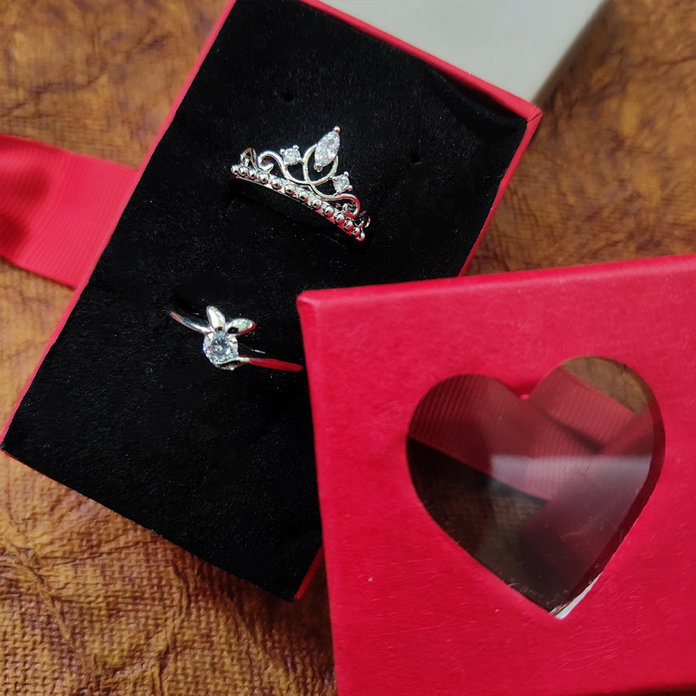 The99Jewel  Rhodium Plated Solitaire Couple Ring Set ( Assorted ) - 1506919