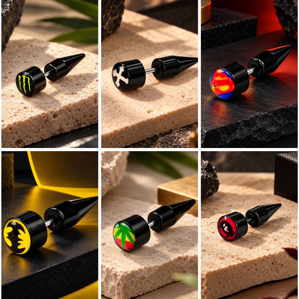 The99Jewel Stylish Ear Piercing Set of 6 Assorted Funky Stud Earrings Combo For Men