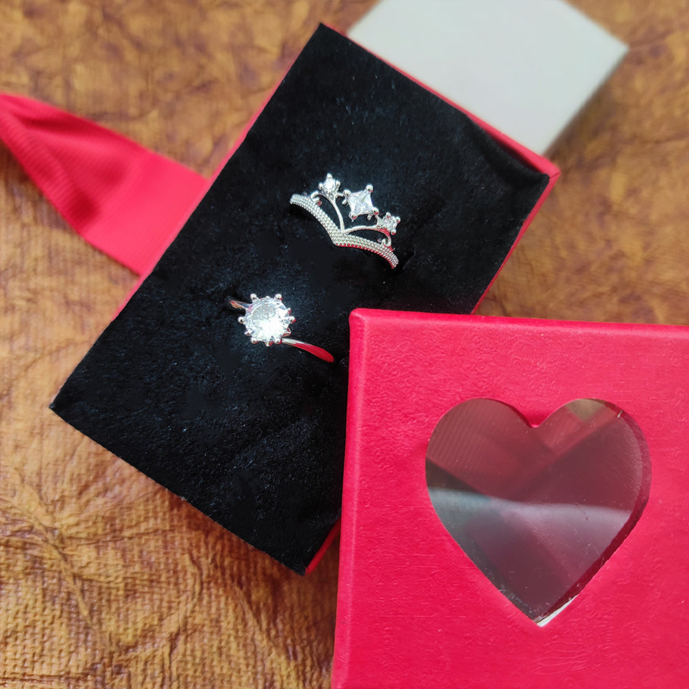 The99Jewel  Rhodium Plated Solitaire Couple Ring Set ( Assorted ) - 1506918