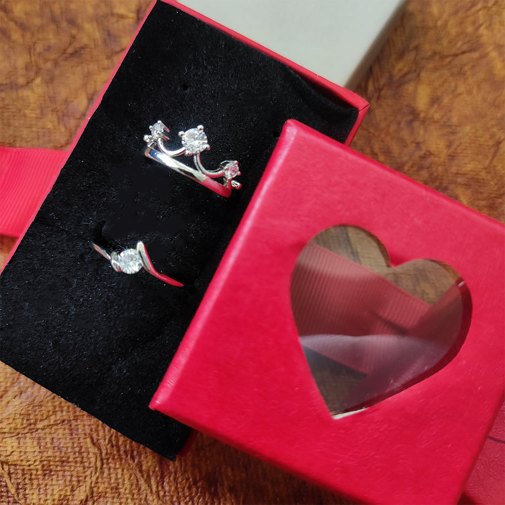 The99Jewel  Rhodium Plated Solitaire Couple Ring Set ( Assorted ) - 1506917