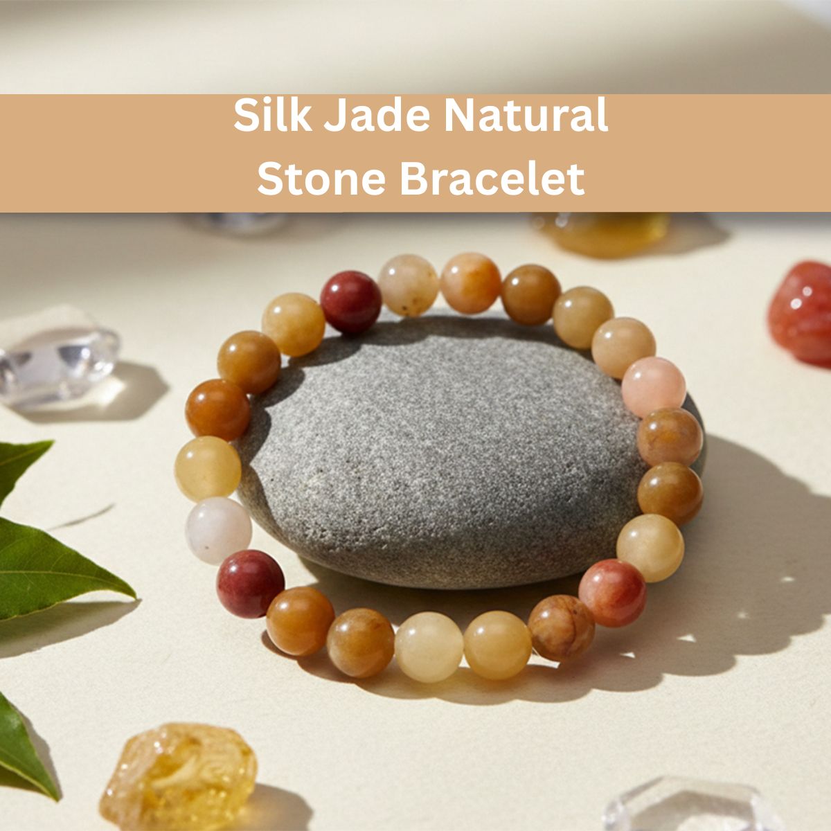 The99Jewel Golden Silk Jade  Natural Stone Bracelet With Box