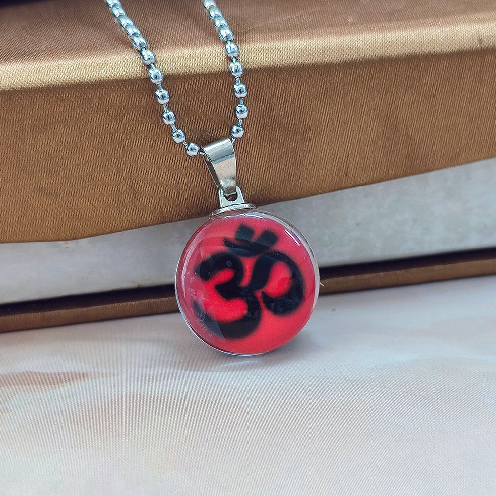 The99Jewel Glass Framed Orange Enamel Om Locket Chain Pendant